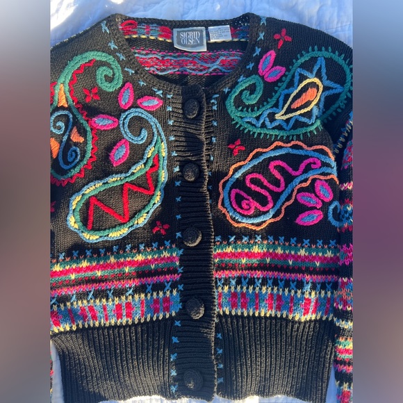 Vintage 90s Sigrid Olsen Embroidered Sweater Button Front Cardigan Size M - Picture 2 of 5